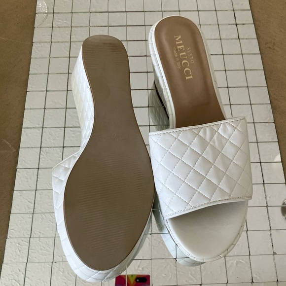 Sesto Meucci Tahnee White Quilted Woven Leather Wedge Slides 8 MINT CONDITION - Picture 6 of 6